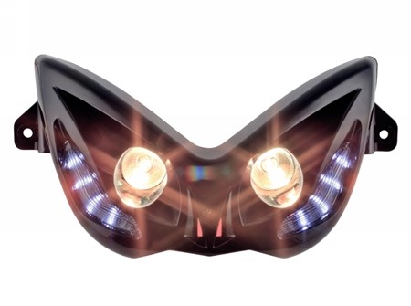 Phare/masque double optique avant noir, EVO 2, clignotants à led's blanches intégrés, Yamaha Aerox/MBK Nitro