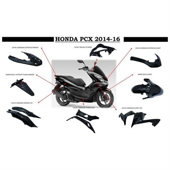 Kit carrosserie noir brillant (11pcs), Honda PCX 125, 2014-2016