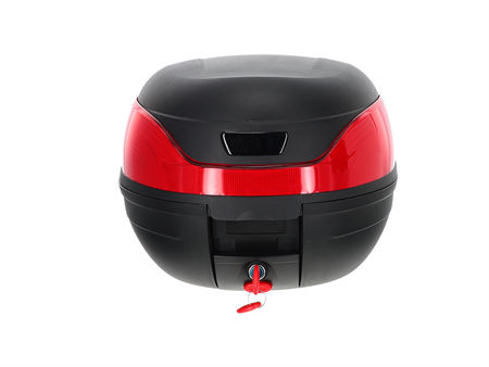 Top case 32 litres noir/rouge, support inclus, universel vélomoteurs, scooter, motos