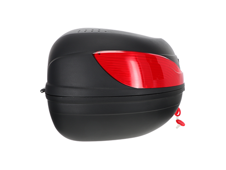Top case 32 litres noir/rouge, support inclus, universel vélomoteurs, scooter, motos