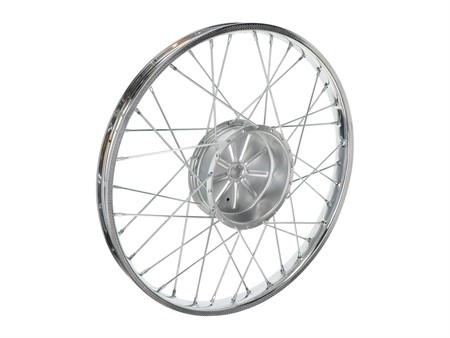 Roue arrière 17" jante à rayons chromée, vélomoteurs Piaggio Ciao, SI, Bravo, Boxer