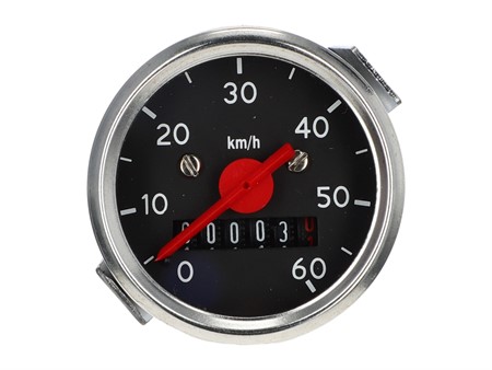 Compteur de vitesse 60 km/h - Ø 48mm, cadran noir / chrome, universel vélomtoeurs