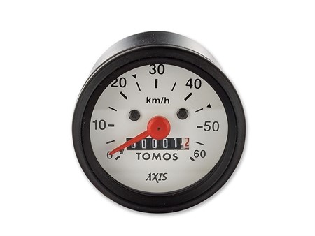 Compteur 60 km/h original, fond blanc, Tomos