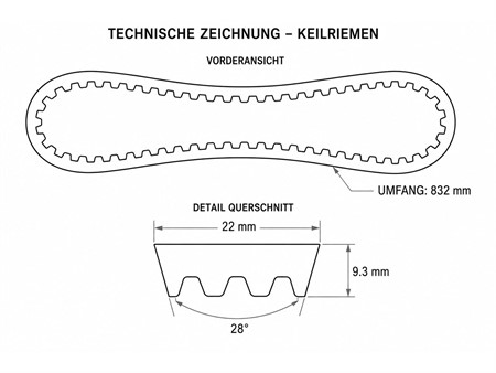 Keilriemen Malossi Kevlar X Belt (L: 832mm / B: 22mm / H: 9,5mm / 28°