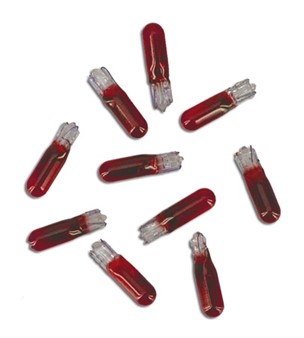 Glühbirne Sockel T5 W2x4,6d, 12V 1,2W - Rot Glühbirne Sockel T5 W2x4,6d, 12V 1,2W - Rot