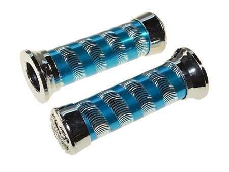 Poignées alu, bleues anodisé striées (universelles 22-24mm)