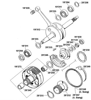 Vilebrequin renforcé soie 93mm, vélomoteurs Tomos A35