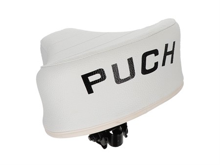 Sattel (erhöht) weiss mit PUCH Aufdruck, universal Sattel (erhöht) weiss mit PUCH Aufdruck, universal