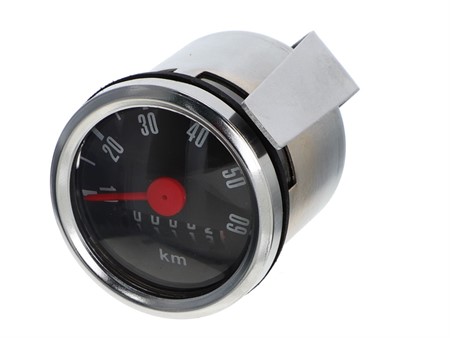 Compteur de vitesse 60km/h - Ø 48mm, éclairage 6V cadran noir/chromé, universel vélomoteurs Compteur de vitesse 60km/h - Ø 48mm, éclairage 6V cadran noir/chromé, universel vélomoteurs
