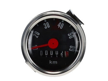 Tacho 60 km/h - Ø 48mm, Zifferblatt schwarz / chrom, mit Beleuchtungsschlitz