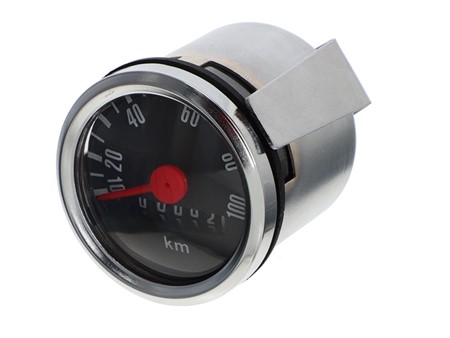 Tacho 100 km/h - Ø 48mm, Zifferblatt schwarz / chrom, mit Beleuchtungsschlitz