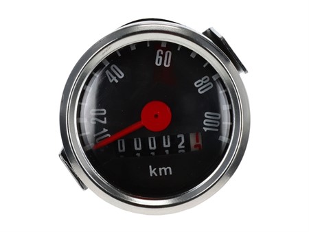 Tacho 100 km/h - Ø 48mm, Zifferblatt schwarz / chrom, mit Beleuchtungsschlitz