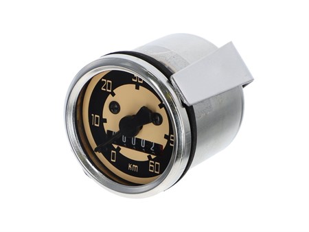 Compteur de vitesse 60 km/h - Ø 48mm, cadran ivoire / chrome, universel Compteur de vitesse 60 km/h - Ø 48mm, cadran ivoire / chrome, universel