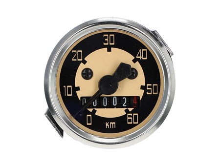 Compteur de vitesse 60 km/h - Ø 48mm, cadran ivoire / chrome, universel