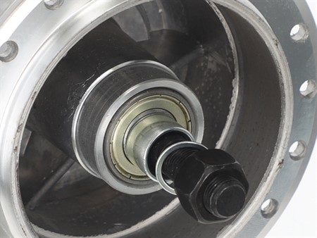 Moyeu de roue avant Leleu poli, avec roulements, roues à rayons Puch/Sachs roue 17 et 19