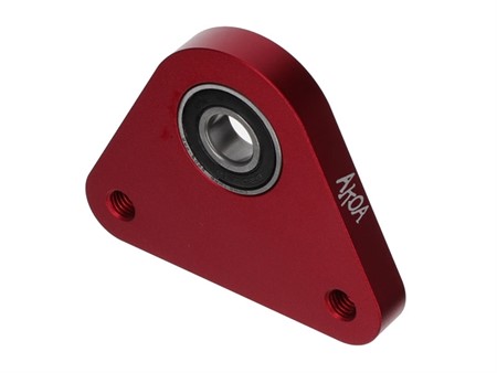 Support fraisé triangulaire sur roulement AKOA, vélomoteurs Piaggio Ciao-SI-Bravo, rouge anodisé Support fraisé triangulaire sur roulement AKOA, vélomoteurs Piaggio Ciao-SI-Bravo, rouge anodisé