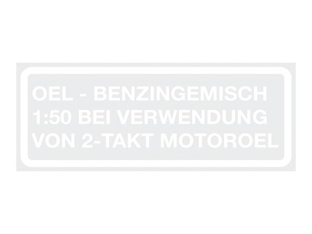 Abziehbild weiss Oel Benzingemisch «Mischverhältnis»