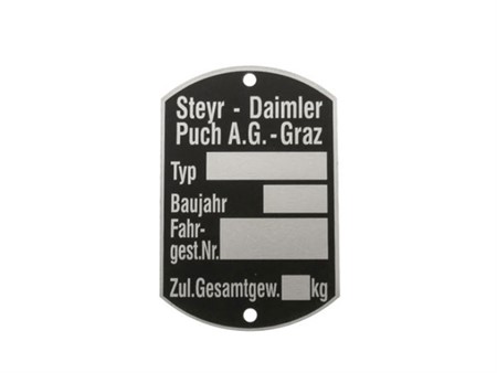 Typenschild fahrwerk, Puch X30 NG/N-2AH Typenschild fahrwerk, Puch X30 NG/N-2AH