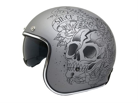 Jethelm Le Mans "Skull & Roses" grau, Grösse XS Jethelm Le Mans "Skull & Roses" grau, Grösse XS