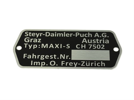 Plaquette d'identification/matricule. vélomoteurs Puch Maxi S (CH7502) Plaquette d'identification/matricule. vélomoteurs Puch Maxi S (CH7502)