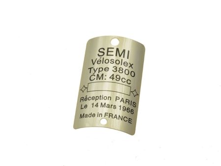 Plaquette d'immatriculation chassis SEMI, vélomoteurs Solex 3800 Plaquette d'immatriculation chassis SEMI, vélomoteurs Solex 3800