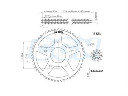 Kettenkit 11 x 52 / 420 ohne O-Ring (K1376) Stahl Rieju MRT