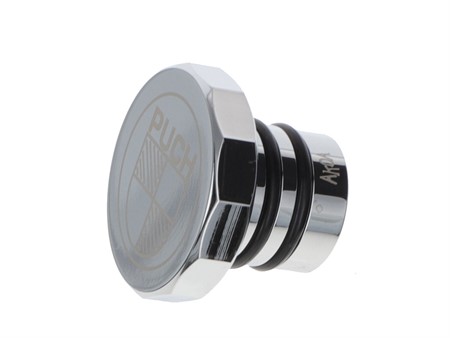 Bouchon de réservoir dodécagone Puch Maxi, Alu chromé, avec Logo Puch