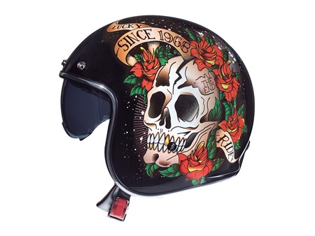 Casque JET ouvert Le Mans 2 SV Skull & Roses A1 noir, Taille : S