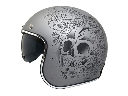 Jethelm Le Mans "Skull & Roses" grau, Grösse XL Jethelm Le Mans "Skull & Roses" grau, Grösse XL