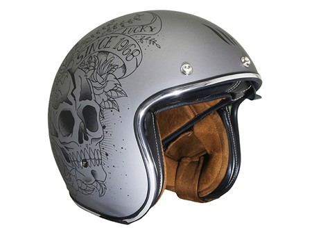 Casque JET ouvert Le Mans Skull & Roses gris, Taille : XL