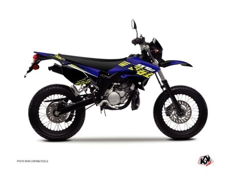 Kit déco stickers Flow bleu/jaune, moto 50cc Yamaha 50 DT 2007 à 2011