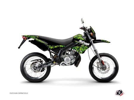 Kit déco stickers Predator noir/vert , moto 50cc Derbi X-Trem, X-Race 2005 à 2009