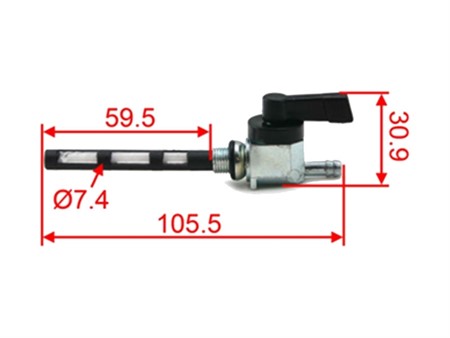 Robinet d'essence M10x1mm droit, levier plastique, universel vélomoteurs, motos...