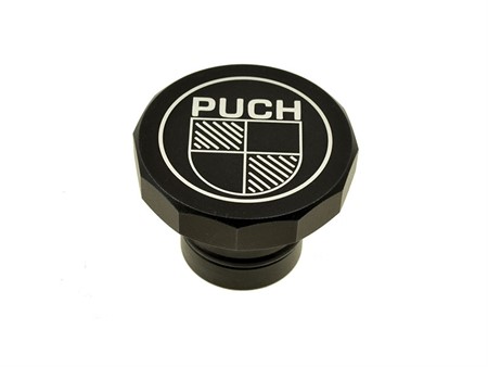 Tankdeckel Puch Maxi eckig Alu Schwarz, mit Puch Logo