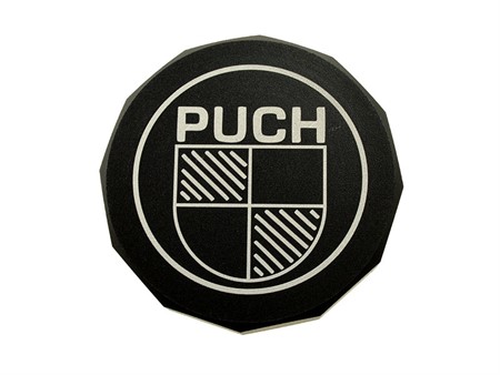 Bouchon de réservoir CNC (12 facettes), logo Puch alu noir, vélomoteur Puch Maxi