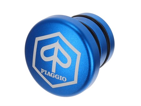 Bouchon de réservoir d'essence alu bleu rond (logo Piaggio), vélomoteurs Piaggio Ciao Bouchon de réservoir d'essence alu bleu rond (logo Piaggio), vélomoteurs Piaggio Ciao