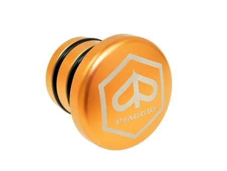 Bouchon de réservoir d'essence alu orange rond (logo Piaggio), vélomoteurs Piaggio Ciao
