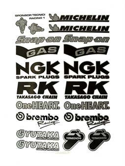 Planche autocollants stickers  NGK - MICHELIN- Brembo etc..