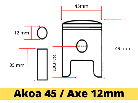 Piston complet 45mm AKOA Sport alu, vélomoteurs Sachs 503 AB / AC