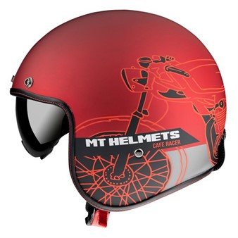 Casque JET rouge ouvert Le Mans Cafe Racer, Taille : XS