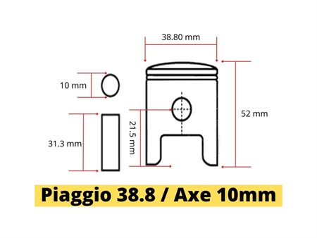 Piston complet 38.8mm axe 10mm, vélomoteurs Piaggio Ciao