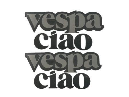 Autocollant Vespa Ciao Gris / Noir 2 pièce Autocollant Vespa Ciao Gris / Noir 2 pièce