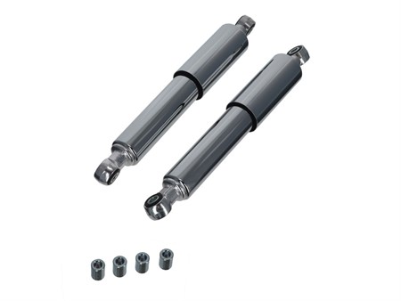 Paire d'amortisseurs 300mm chromés, adptateur 8+10mm, universel vélomoteurs Paire d'amortisseurs 300mm chromés, adptateur 8+10mm, universel vélomoteurs