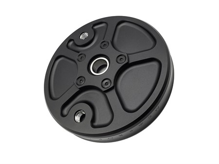Plateau de roue arrière alu CNC MCRWK noir, vélomoteurs Piaggio Boxer 1 et 2 Plateau de roue arrière alu CNC MCRWK noir, vélomoteurs Piaggio Boxer 1 et 2