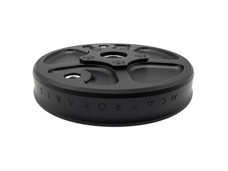Plateau de roue arrière alu CNC MCRWK noir, vélomoteurs Piaggio Boxer 1 et 2