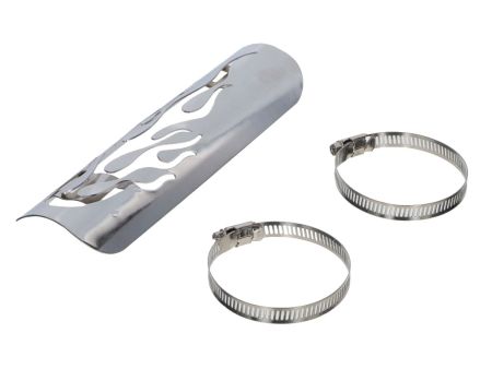 Plaque pare chaleur protection thermique chrome, design Flamme, universel pot d'échappement Plaque pare chaleur protection thermique chrome, design Flamme, universel pot d'échappement
