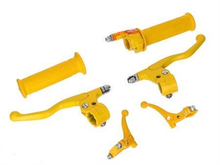 Set de poignées et leviers Lusito jaune (gaz, frein, embrayage-décompresseur)