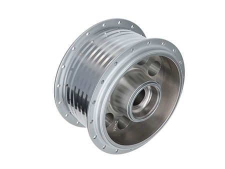 Radnabe vorne CNC gefräst (grau - Chrom) Radnabe vorne CNC gefräst (grau - Chrom)
