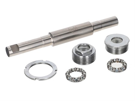 Axe de pédalier court complet avec roulements, inox, vélomoteurs type Sachs 50/2