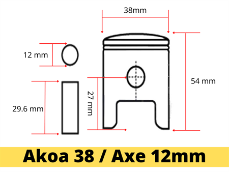 Piston Akoa 38mm singlering Racing, axe 12mm, vélomoteur Puch